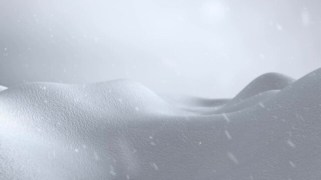Magic snowy 3d landscape terrain during snow falling. Concept winter season copy space background.