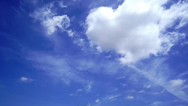 Blue sky and floating white clouds, time-lapse