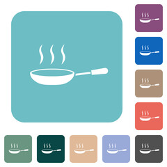 Steaming frying pan rounded square flat icons