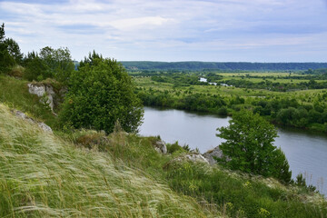 Obraz na płótnie Canvas Panorama of the Sylva river and the river valley from the Sorokinskaya mountain