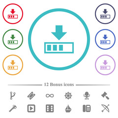 Download in progress flat color icons in circle shape outlines