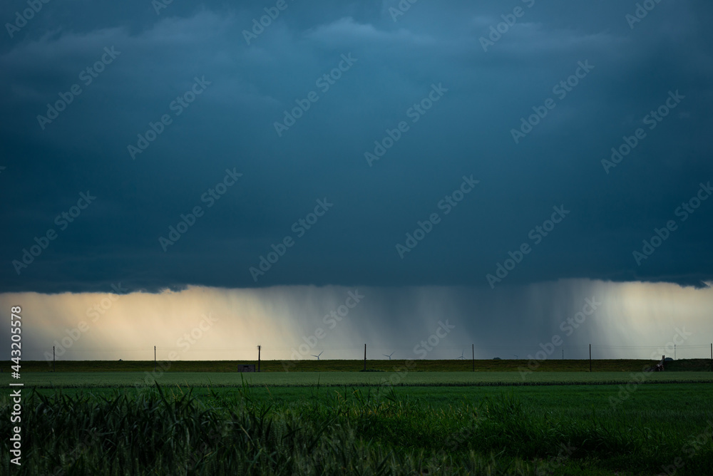 Wall mural Distinct fallstreaks of rain below the base of thunderstorm