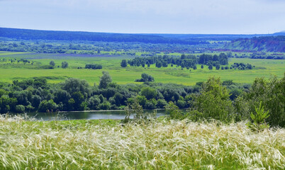 Fototapeta na wymiar Feather grass on the slopes of the Sylva river valley
