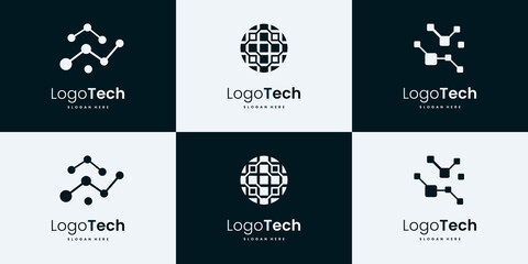 Technology logo collection. tech logo design templates