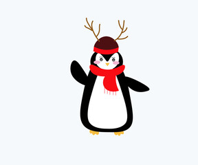 vector penguin, vector penguin on a white background, new year's penguin illustration with a gift on a white background, flat and cartoon penguin graphics
