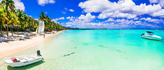 beautiful tropical beach Trou aux Biches , popular tourist place with water sport activities....