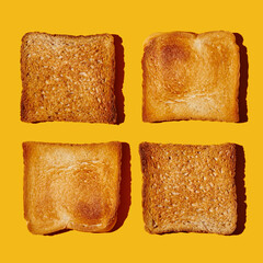Roasted toast on yellow pastel background