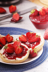 Wheat sandwiches with strawberry marmalade
