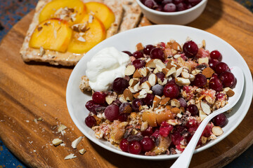 sweet crumble with fresh berries for breakfast