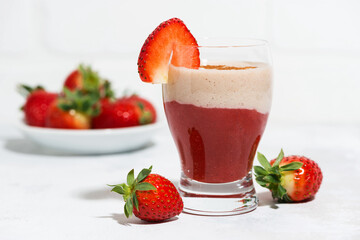 sweet strawberry yoghurt milkshake, closeup