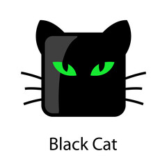 Logo con palabra Black Cat con cabeza de gato con forma de cuadrado en color negro y verde © teracreonte
