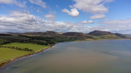 An aerial view of Loch Fleet in the Scottish Highlands, UK
