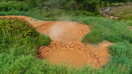 Kamchatka. twin mud cauldrons in the valley of geysers