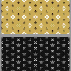 Vintage background patterns with decorative elements. Set. Used colors: gold, black, gray, wallpaper. Seamless pattern, texture. Vector image
