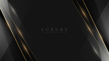 Black luxury background along with golden line, technology minimal scene concept, empty space for text. 3d Vector illustration.