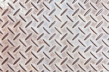 White steel sheet with embossed diamond pattern, used for floors and industrial building. White vintage steel plate useful as background