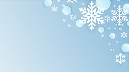 Fototapeta na wymiar Snowflake used to decorate corner frames for online content on a blue background, Merry Christmas and New Year template background in winter season holiday , illustration Vector EPS 10
