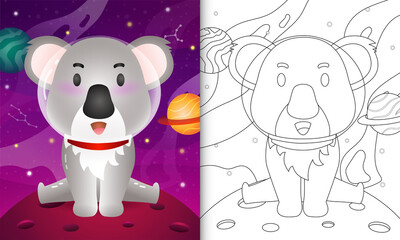 coloring book for kids with a cute koala in the space galaxy