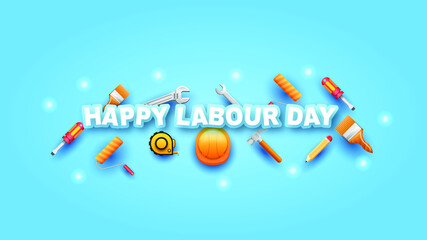 1 May Happy Labour Day Hard Hat 
 Wrench Tools Instrument Greeting Icons Background. Vector Design Banner Party Invitation Web Poster Flyer Stylish Brochure, Greeting Card Template