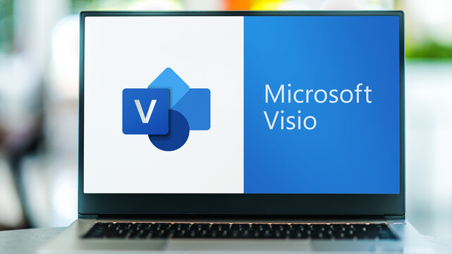 Laptop computer displaying logo of Microsoft Visio
