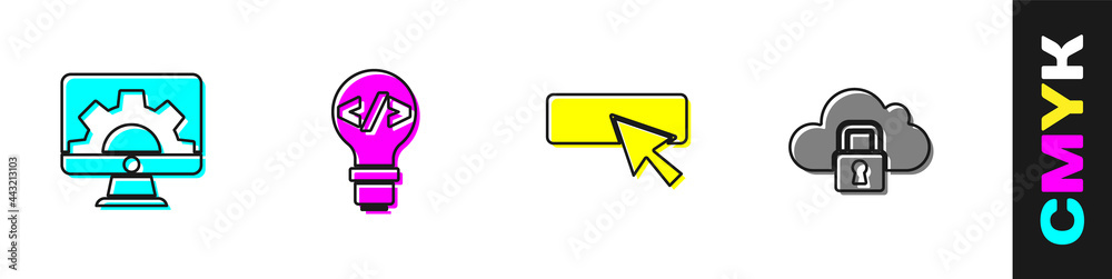 Wall mural set web development, front end, ui or ux design and cloud computing lock icon. vector