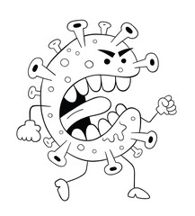 Cartoon coronavirus monster is so angry and running, vector illustration