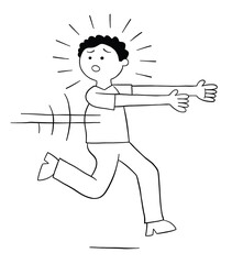 Cartoon man is afraid and runs away, vector illustration