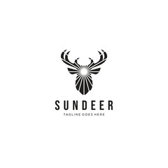 Abstract Deer Head with sun Logo Design. Vector illustration. Stylized geometric shape deer logotype. for t-shirt design