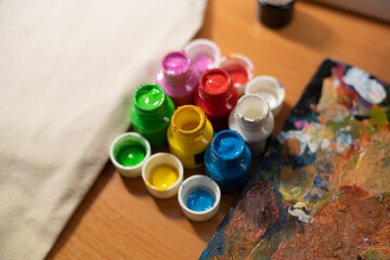 Colorful paint pots for crafts