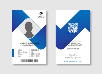 Creative ID Card Template with an author photo place | Office or Employee Id Card for Your Business or Company | blue and white background design