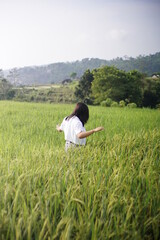 woman and rice field , woman and mountain , woman potrait , woman close up , modeling , nature modeling , woman and farm , indonesia model , rice field , beautifull woman , beautifull potrait