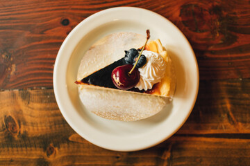 Basque Burnt Cheesecake served on a small white dish.