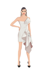 Women on high heels dressed in stylish trendy clothes - female fashion illustration