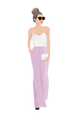 Women on high heels dressed in stylish trendy clothes - female fashion illustration