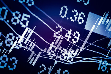 Forex market background, trading on the currency market Forex. Currency exchange rate for world currency: US Dollar, Euro, Frank, Yen. Financial, money, global finance, stock market background.	