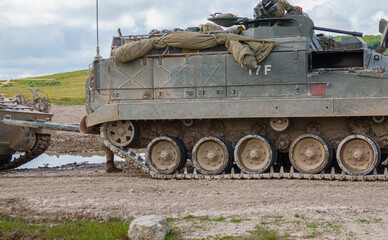 a British army Warrior FV512 mechanized recovery vehicle on Salisbury Plain, Wiltshire