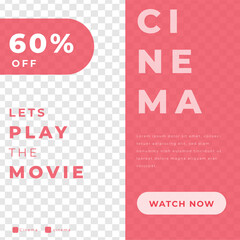 Cinema film grand lauch black freeday discount ticket poster instagram social media template red modern minimalis style
