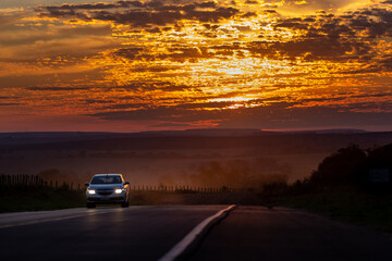 Sunset in road