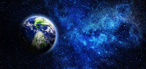 Obraz na płótnie Canvas Earth in the space. Blue planet for wallpaper. Green planet or Globe on galaxy. Elements of this image furnished by NASA