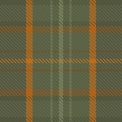 Woven tartan seamless vector pattern background. Ochre and sage green plaid weave grid backdrop. Blended woven wool fabric vintage check square geometric texture. Stylish woolen cloth all over print
