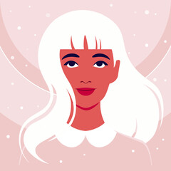 The face of a dreaming girl. The portrait of a child. An avatar. Vector  flat illustration