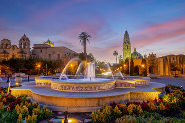 San Diego Balboa public park at sunset in California - obrazy, fototapety, plakaty