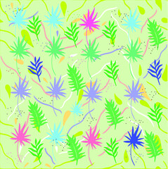 Seamless pattern leaves plant .Floral motif nature abstract print.Modern summer background.