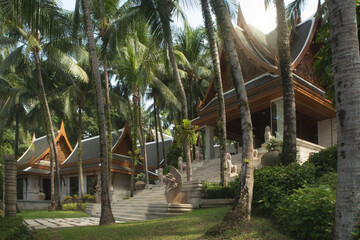 view of nice thai style  villa  in tropic environment   