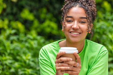 Mixed Race African American Teenager Woman Drinking Coffee - Powered by Adobe