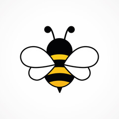 Bee cute character. Cartoon bee with big wings. Vector isolated on white