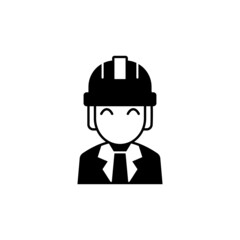 Construction engineer worker icon in solid black flat shape glyph icon, isolated on white background 