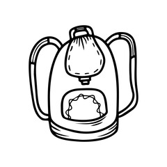 Hand drawn backpack, school items isolated on a white background. Doodle, simple outline illustration. It can be used for decoration of textile, paper.
