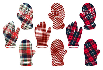 Mittens and gloves in a cage. Can be used as stickers, decorative element, magnets, cut out and turned into decorations, used as a figured postcard glued to fabric.
