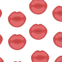Pink lips seamless pattern on white background. Hand-drawn vector pattern for women and girls. Beauty seamless design for textile, banners, wallpaper, card, background and wrapping.